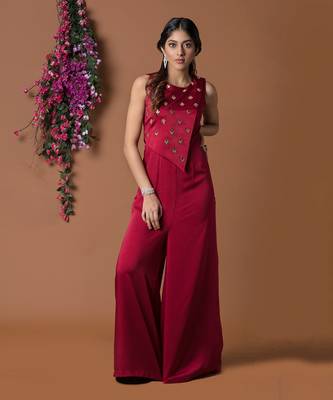 Red Asymmetric Overlay Jumpsuit 2