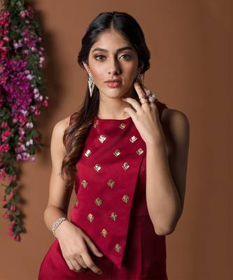 Red Asymmetric Overlay Jumpsuit 3