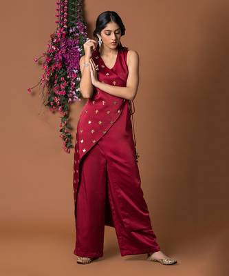 Red Overlap Kurta & Pants Set 2