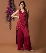 Red Overlap Kurta & Pants Set