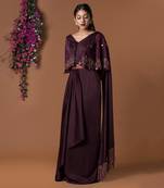 Wine Cape Sari Gown