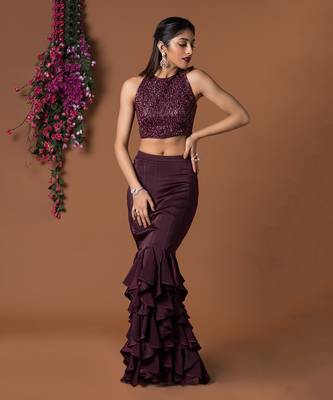 Wine Crop Top & Ruffle Skirt Set 1