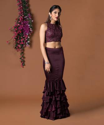Wine Crop Top & Ruffle Skirt Set 2