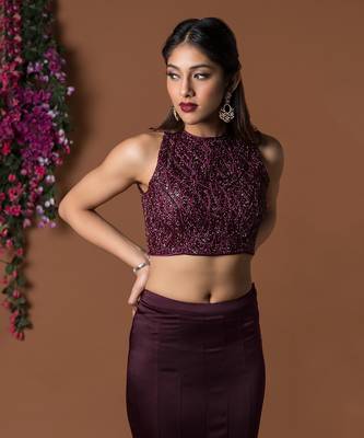 Wine Crop Top & Ruffle Skirt Set 3