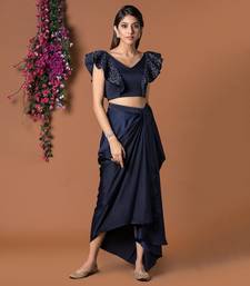 Navy Blue Draped Skirt & Crop Top Set