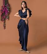 Navy Blue Draped Skirt & Crop Top Set