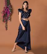 Navy Blue Draped Skirt & Crop Top Set