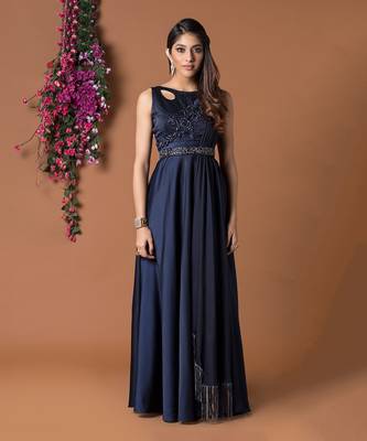 Navy Blue Draped Gown 2