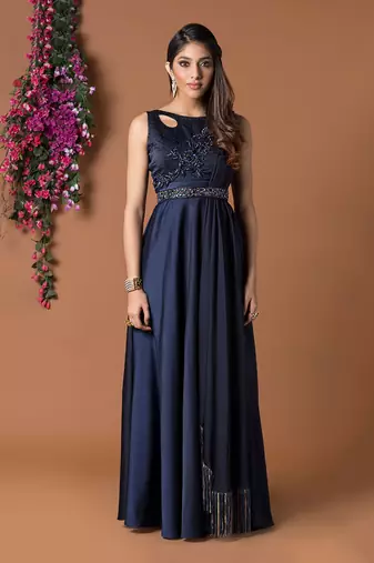 Navy Blue Draped Gown