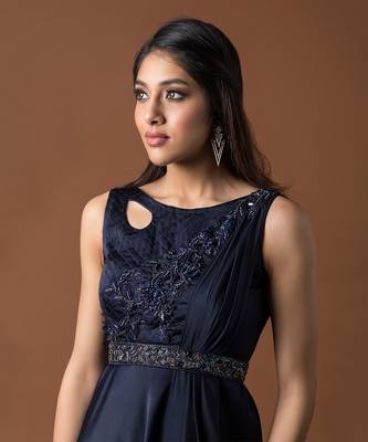 Navy Blue Draped Gown 3