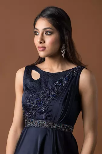 Navy Blue Draped Gown