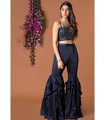 Navy Blue Ruffle Pants & Crop Top Set