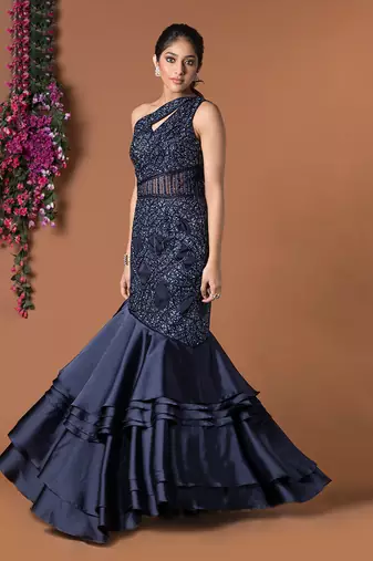 Navy Blue Fischut Layered Gown