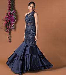 Navy Blue Fischut Layered Gown