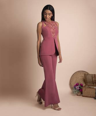 Rose Pink Bell Bottoms And Embroidered Jacket Top 1