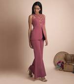 Rose Pink Bell Bottoms And Embroidered Jacket Top