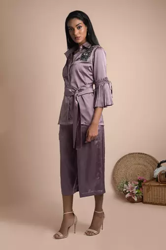 Purple Shirt And Cullotes Co Ord Set