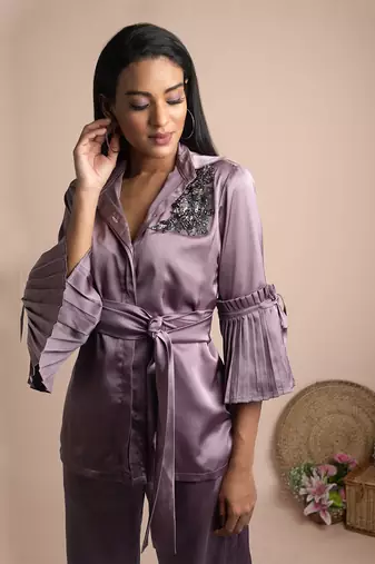Purple Shirt And Cullotes Co Ord Set