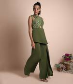 Green Jacket Top With Pants Set