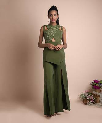 Green Jacket Top With Pants Set 2