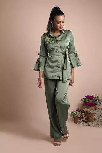 Green Pants And Shirt Co Ord Set