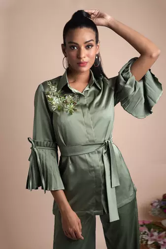 Green Pants And Shirt Co Ord Set