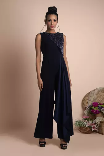 Blue Draped Jumpsuit