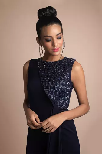 Blue Draped Jumpsuit