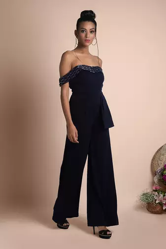 Blue Draped Jumpsuit