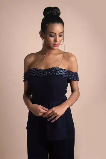Blue Draped Jumpsuit