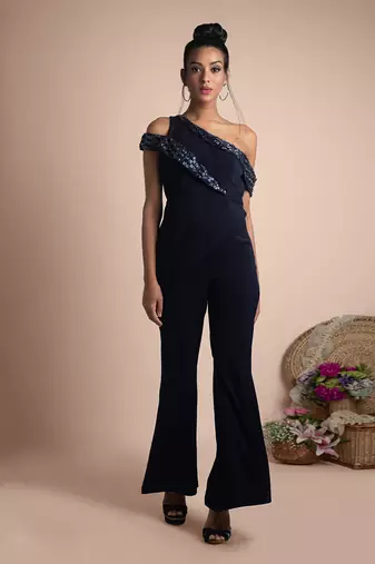 Blue Jacket Top And Bell Bottoms Co Ord Set
