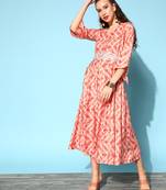 Peach printed silk blend long-dresses