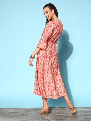 Peach printed silk blend long-dresses 3