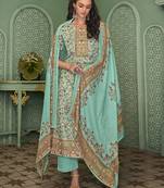 Turquoise printed cotton salwar