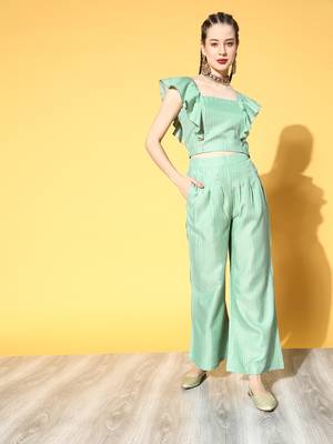 Sea-green printed cotton silk ethnic-kurtis 1