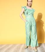 Sea-green printed cotton silk ethnic-kurtis