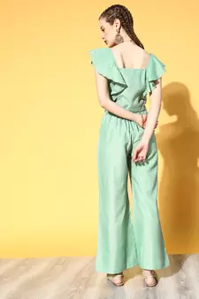 Sea-green printed cotton silk ethnic-kurtis
