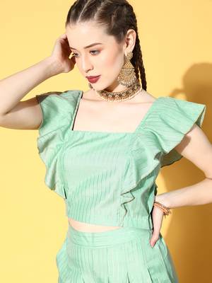 Sea-green printed cotton silk ethnic-kurtis 4