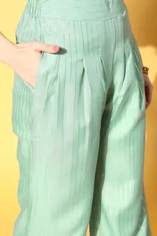 Sea-green printed cotton silk ethnic-kurtis