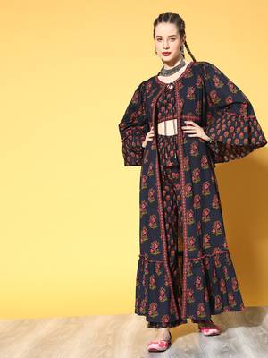 Navy-blue printed cotton ethnic-kurtis 1