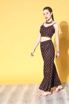 Navy-blue printed cotton ethnic-kurtis