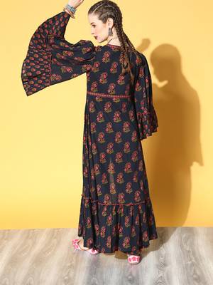 Navy-blue printed cotton ethnic-kurtis 3