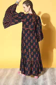 Navy-blue printed cotton ethnic-kurtis