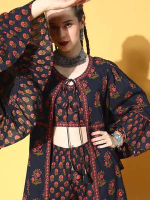 Navy-blue printed cotton ethnic-kurtis 4