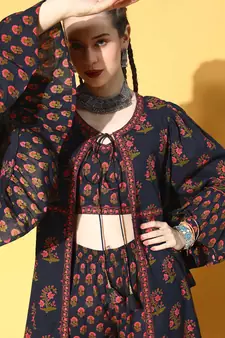 Navy-blue printed cotton ethnic-kurtis