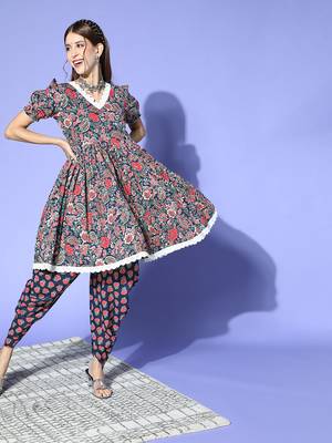 Blue printed cotton ethnic-kurtis 1