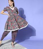 Blue printed cotton ethnic-kurtis