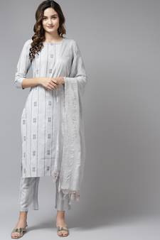 Grey printed cotton ethnic-kurtis