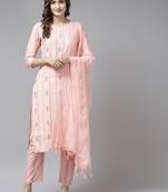 Peach printed cotton ethnic-kurtis