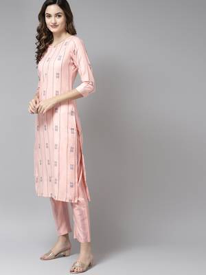 Peach printed cotton ethnic-kurtis 2